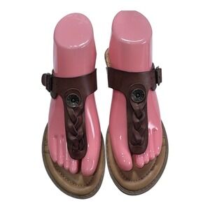 Blowfish Malibu Brown Braided T-Strap Comfort Sandals Leather Women's 8